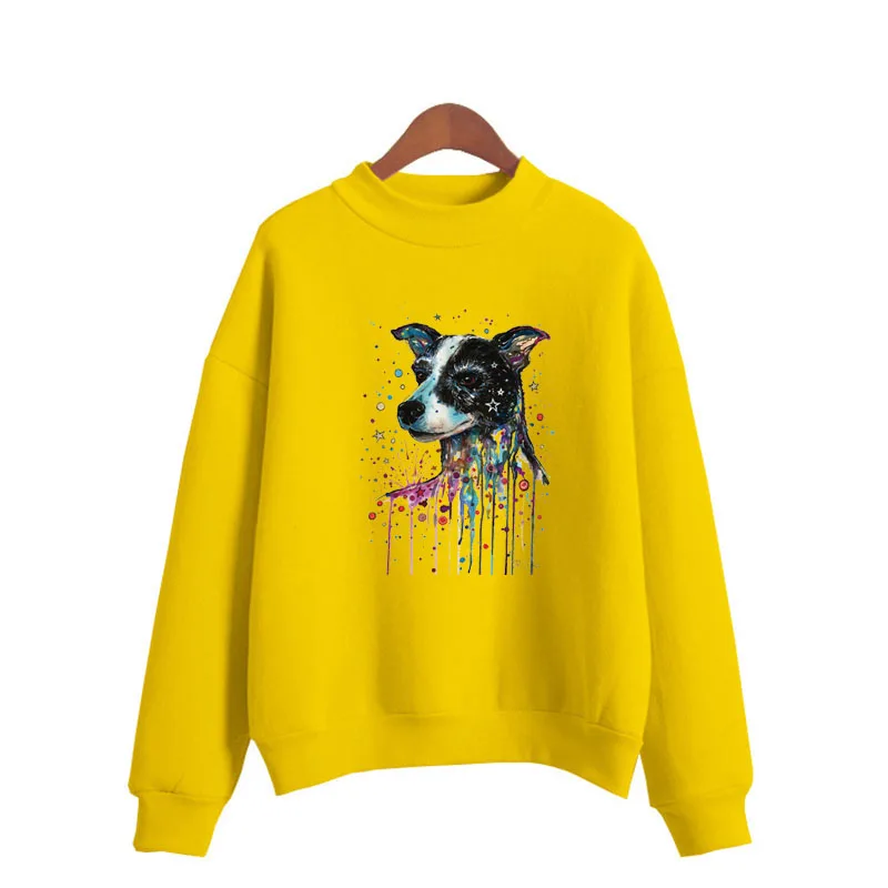 

Cartoon Colorful dog Print Woman Sweatshirts Sweet Korean O-neck Knitted Pullover Thick Autumn Winter Candy Color Women Clothing