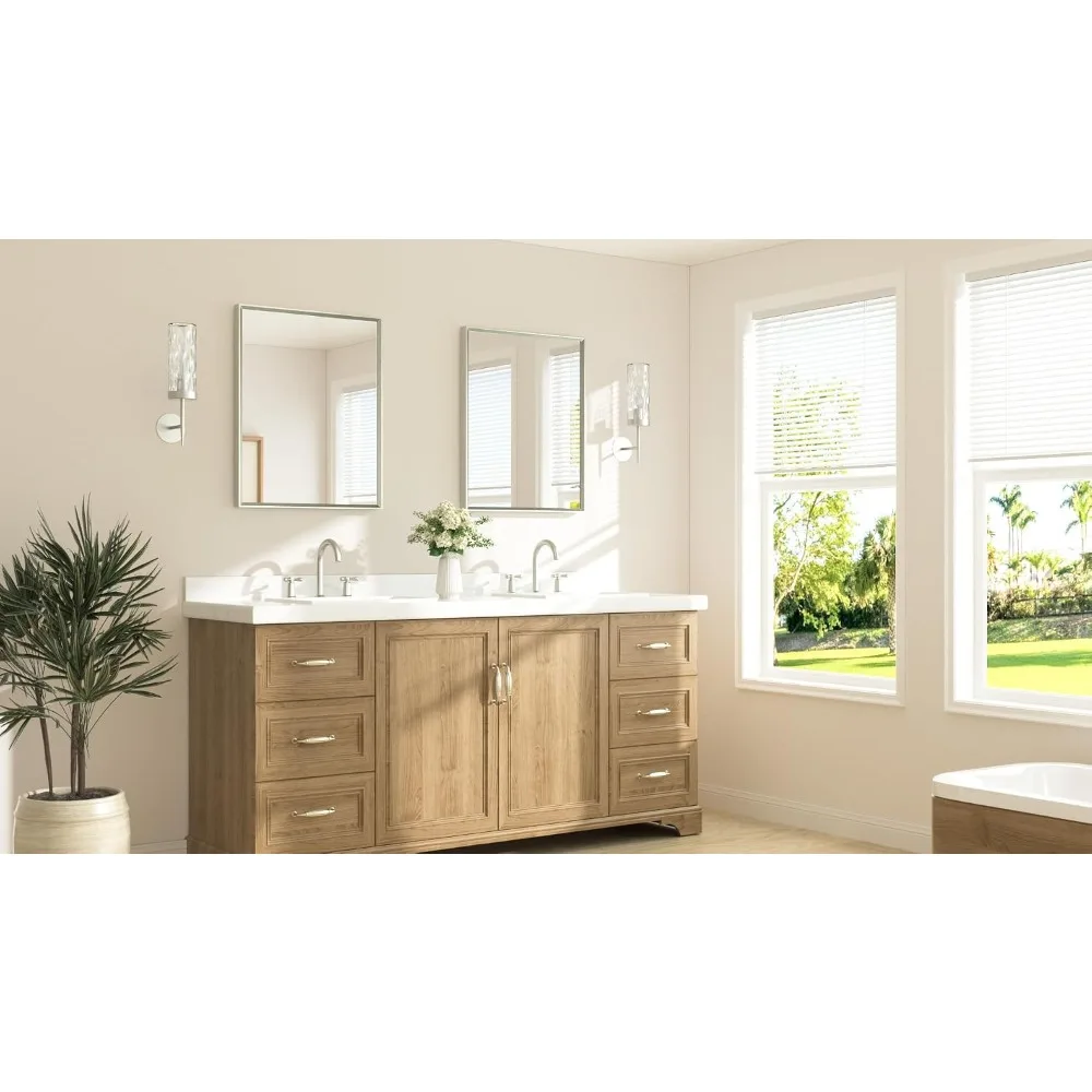 Brushed Nickel Bathroom Mirror 24 x 30 Rectangle Beveled Frame Vanity Mirror Over Sink