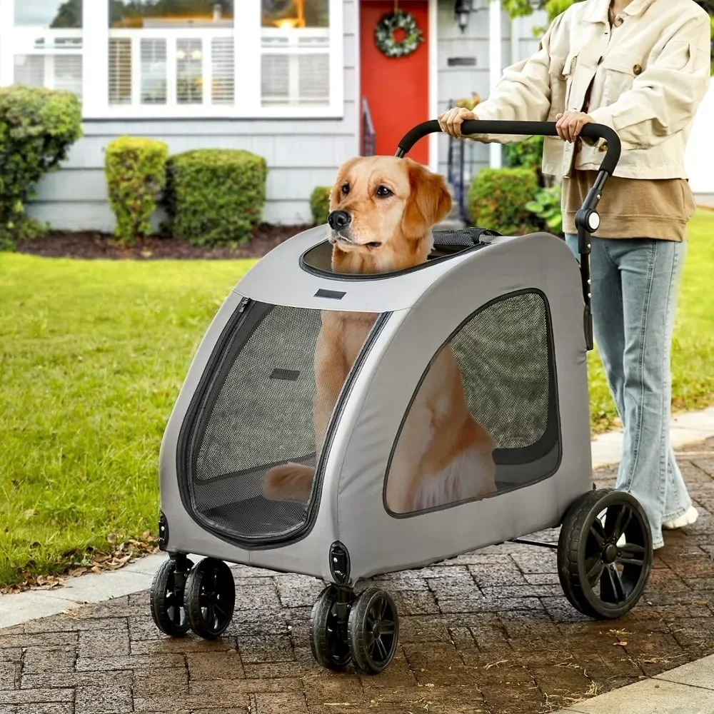 

Extra Large Dog Stroller for Dogs Up to 160lbs, 4 Wheel Handle-Adjustable Pet Stroller, Dog Jogging Carriage Stroller for 2 Dogs