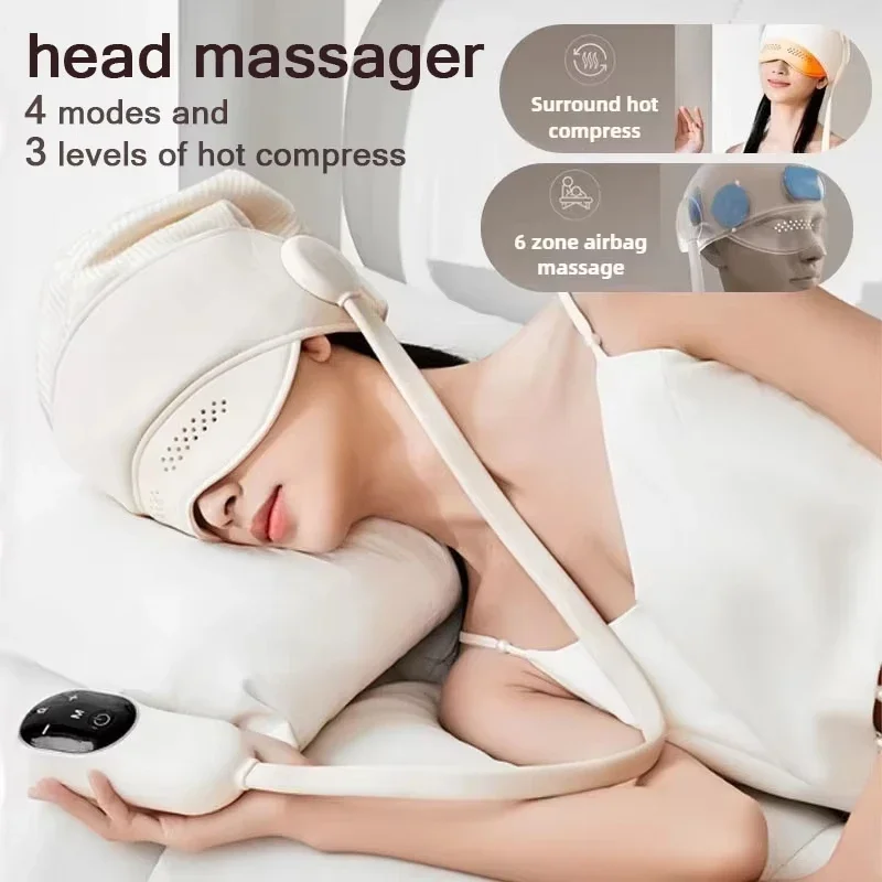 Electric Head Massage Helmet Home Sleep Decompression Airbag Compression Massager Relaxation Sleep Aid Hot Compress Cap