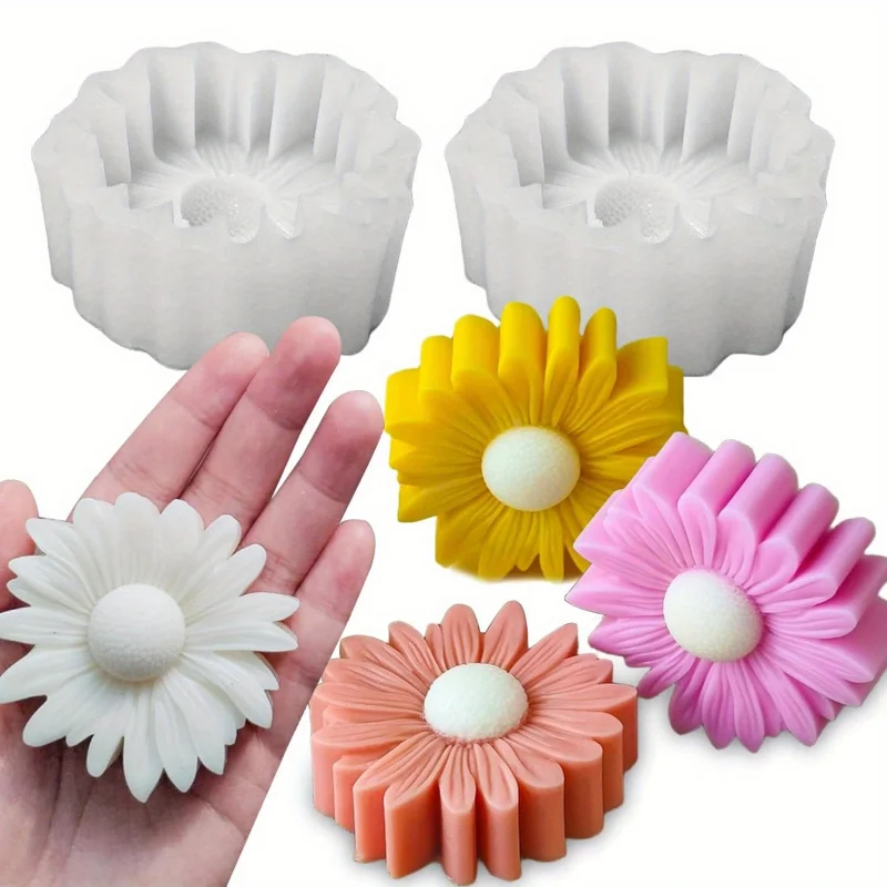 2Only enthält große Gänseblümchen-Silikonformen – für DIY-Sonnenblumen-Duftkerzen, Kerzenherstellung, Seifenherstellung, Harz- und Gipsformen – flexibel