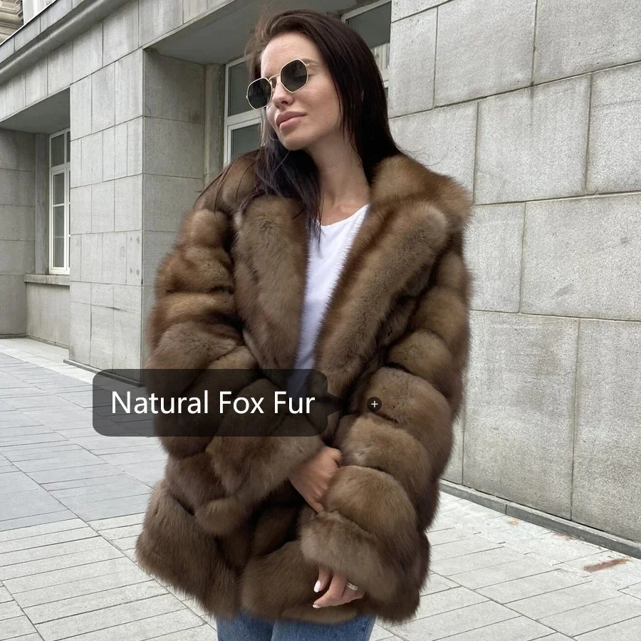 Chaqueta de piel de zorro auténtica para mujer, abrigos cálidos de invierno, chaquetas de piel de zorro Natural con solapa superventas, moda