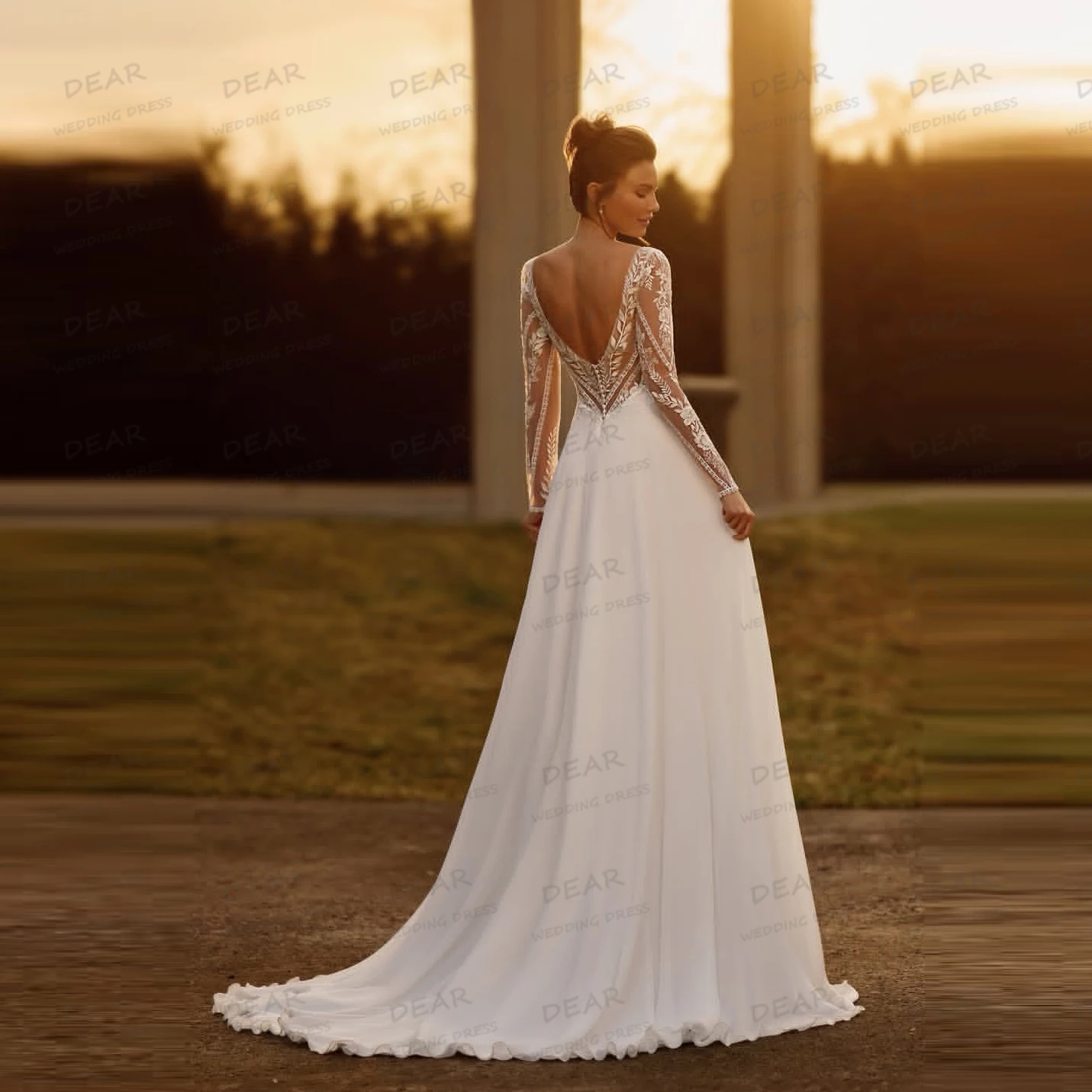 Proste, seksowne suknie ślubne w kształcie litery A, damskie koronkowe suknie ślubne z długim rękawem i rozcięciem, formalne suknie ślubne z dekoltem w serce, Vestidos De Novia, szyte na miarę.