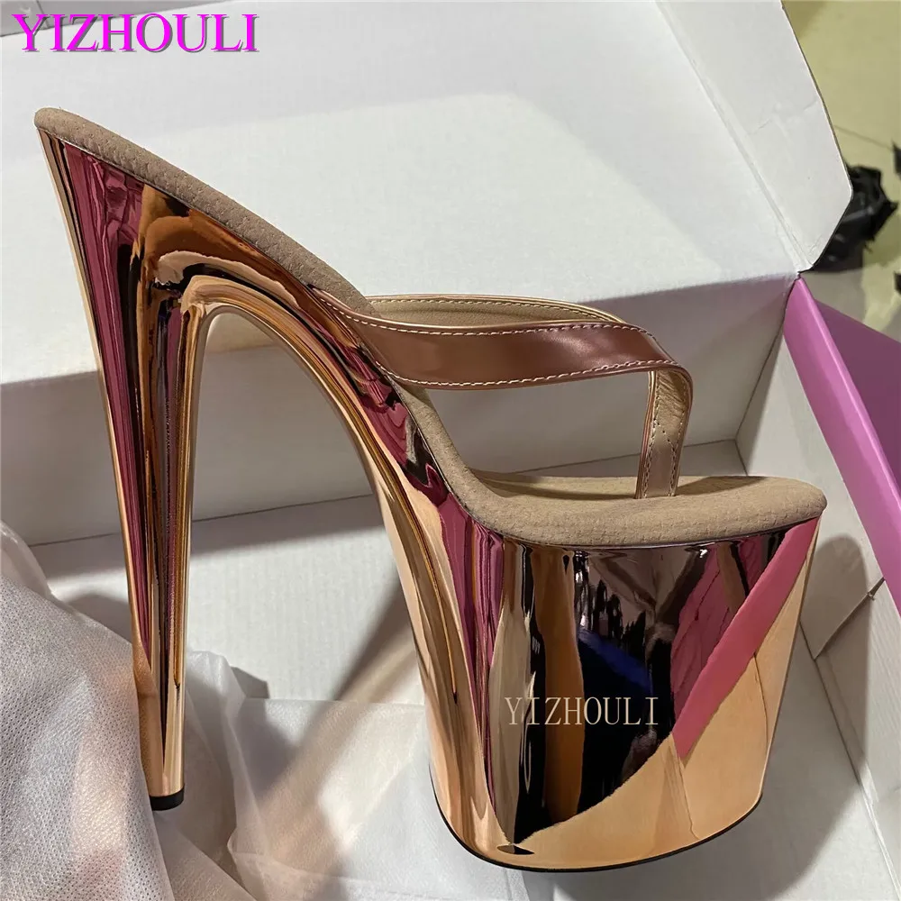 

Color can be customized, fashion 15-17-20cm , electroplated champagne sexy nightclub heels, model stage show dance shoes