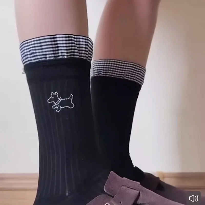

3 Pairs White Cotton Coquette Socks Girls Cute Knee-High Socks Spring Fall Cartoon Japanese School Mid-Calf Socks High Quality