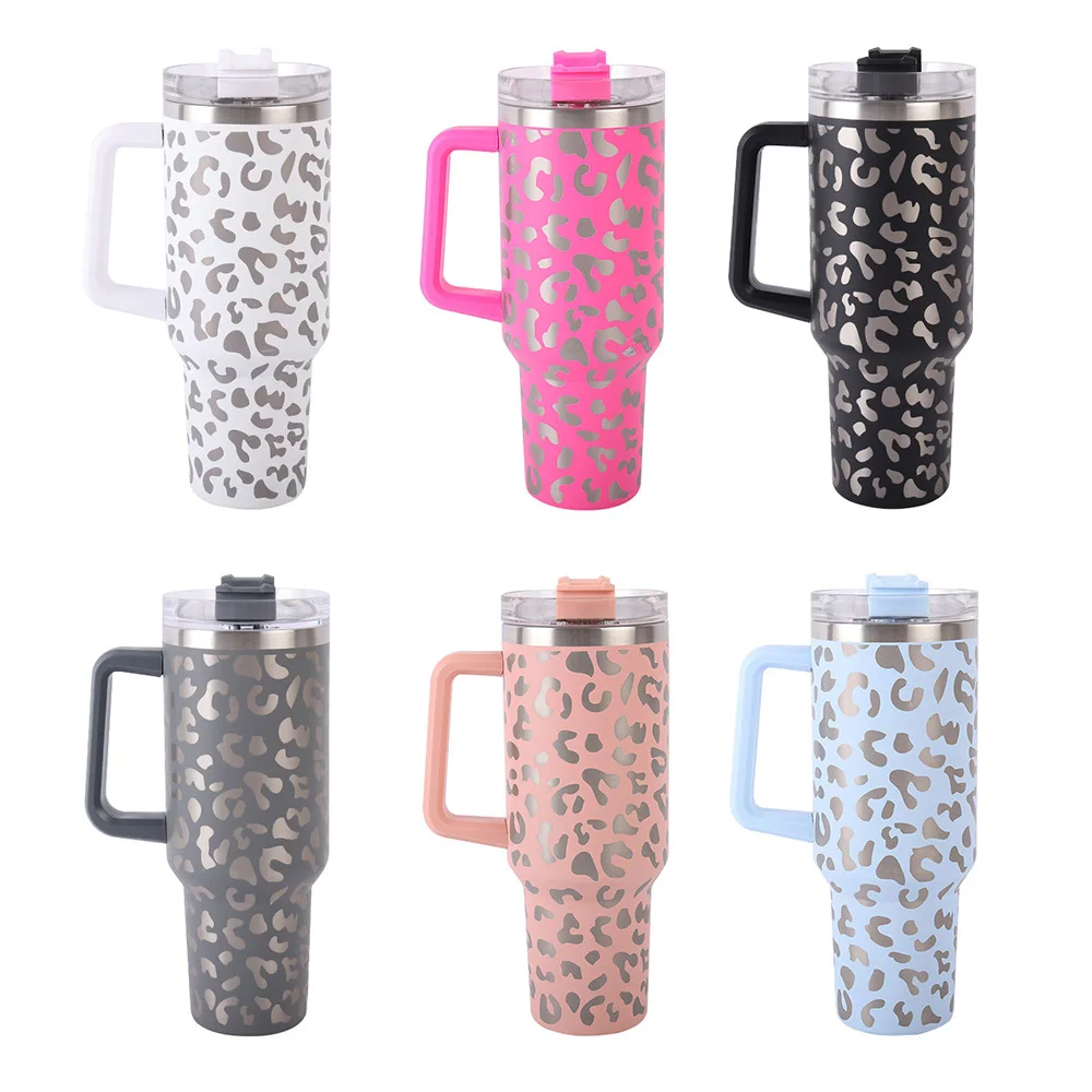 

Leopard Print 40oz Thermal Cup With Lid Straw Handle Stainless Steel Vacuum Insulated Cold Hot Travel Thermos Water Bottle Cup