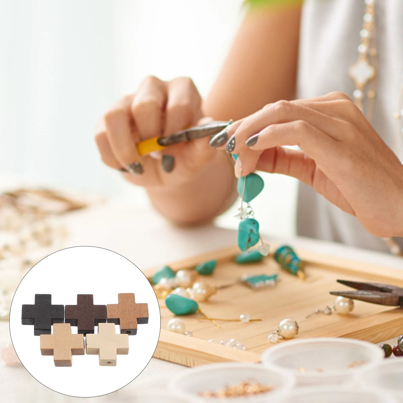 

100Pcs Vintage Wooden Cross Charms Rustic Crucifix Pendants for Jewelry Making Bracelets Necklaces Religious Craft Accessories