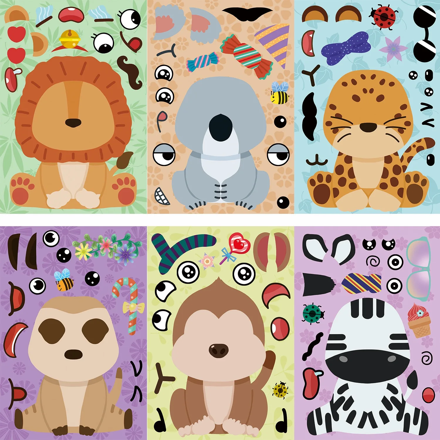 8 stücke cartoon katze kopf gesicht ändern puzzle aufkleber cartoon tier Machen ein gesicht spielzeug gesicht ändern aufkleber DIY kinder spielzeug