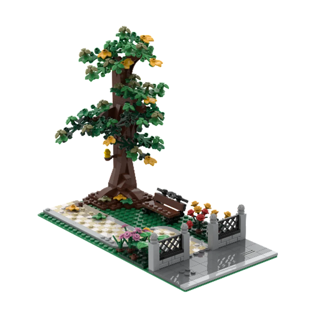 Gobricks MOC Little Park Plantar árvores Blocos de construção Conjunto Street View Architecture Plant Accessories Big Tree Bricks Toy Kid Gift