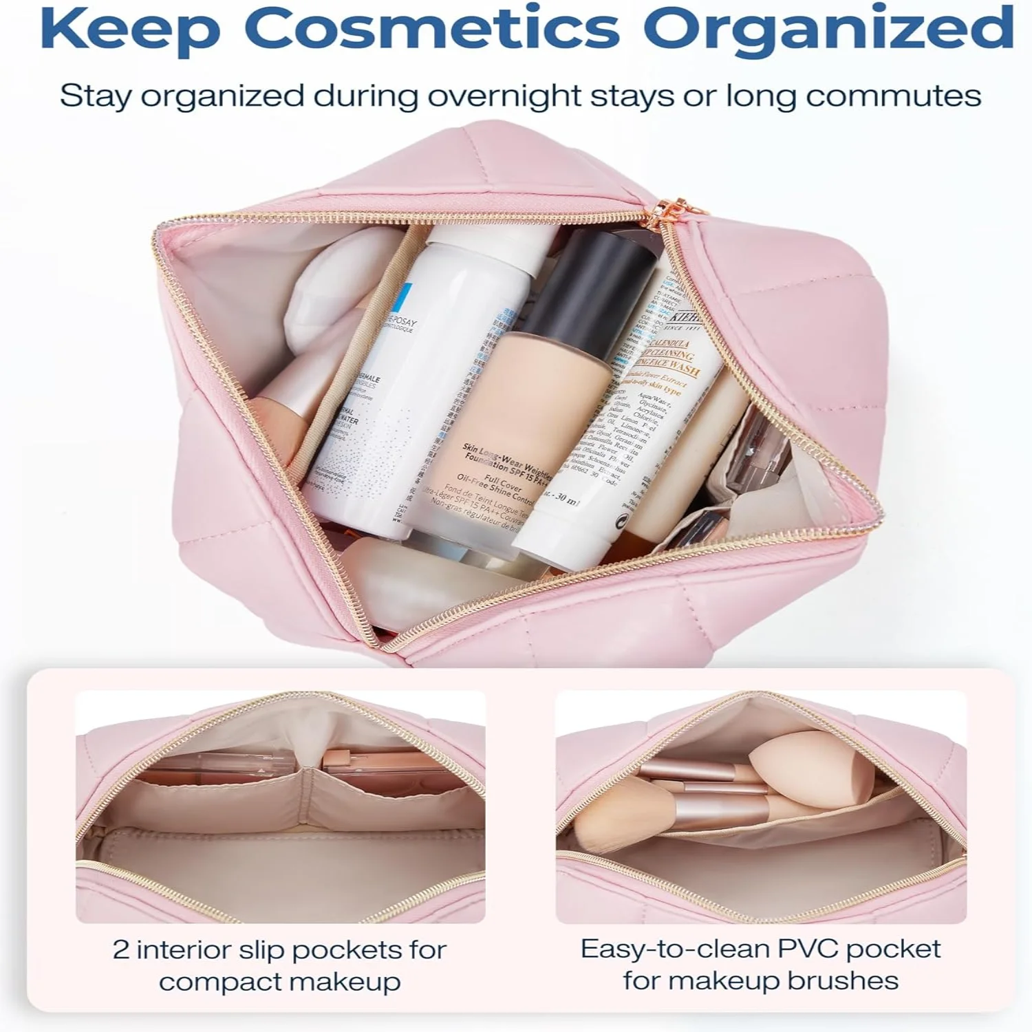 Niedlicher und stilvoller kleiner Make-up-Taschen-Organizer aus PU-Leder von BAGSMART für Damen – praktische und praktische tragbare Kosmetiktasche