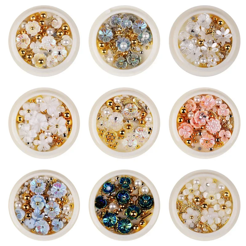 화이트 3D 네일 쉘 플라워 스톤 네일 아트 스팽글 네일 UV 젤 폴리쉬 네일 플레이크 장식 네일 액세서리 1박스 신상품