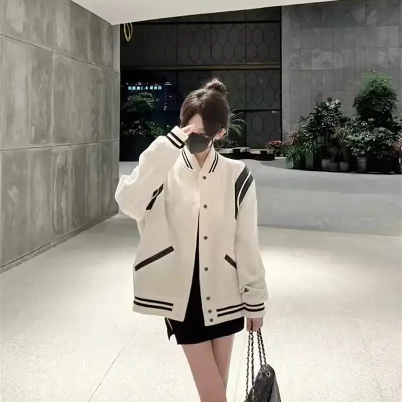 Color Blocking Ball Suit Jacket for Women 2024 Spring Autumn New High-end Explosive Street Loose and Slimming Casual Jacket Top