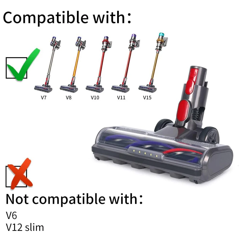 Direct Drive Cleaning Head Compatible with Dyson V7 V8 V10 V11 V15 Vacuum Cleaner For Short Pile Carpets and Hard Floors