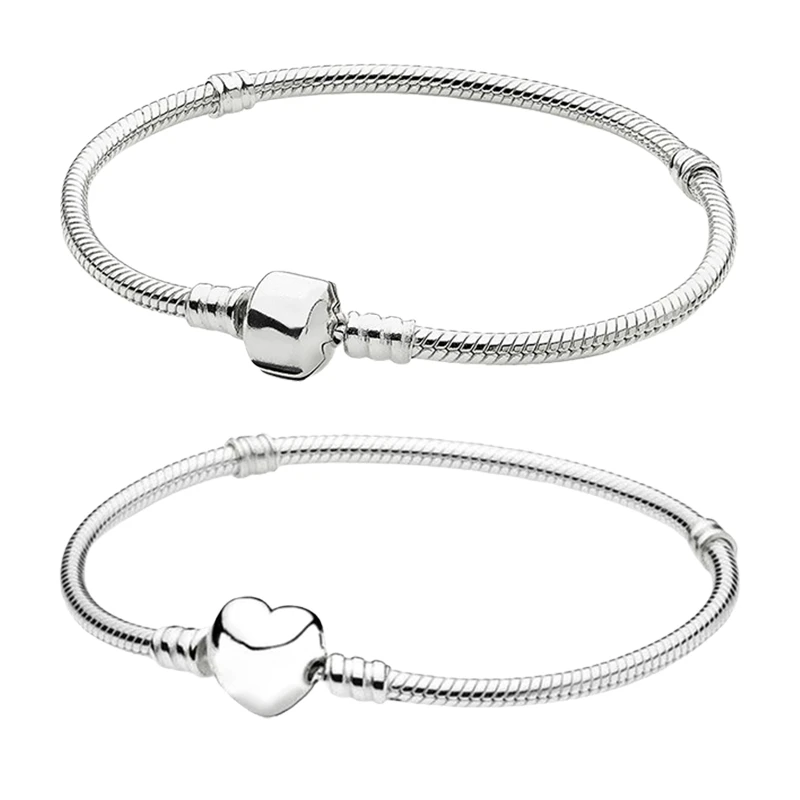 Imagem -03 - Sterling Silver Wrist Charm Bracelets para Mulheres Corrente de Cobra Logo Ball Fecho do Barril do Coração Cristais Pedras de Zircão Jóias Finas 925