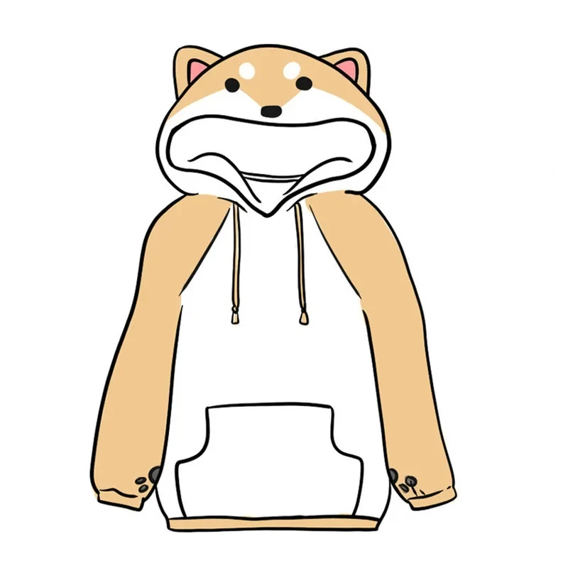 Shiba Inu Doge Kawaii Mooie Fluwelen Lange Mouwen Hooded Pluche Jas Cartoon Anime Stijl Warm Lady Winter Sweatshirt Kerst