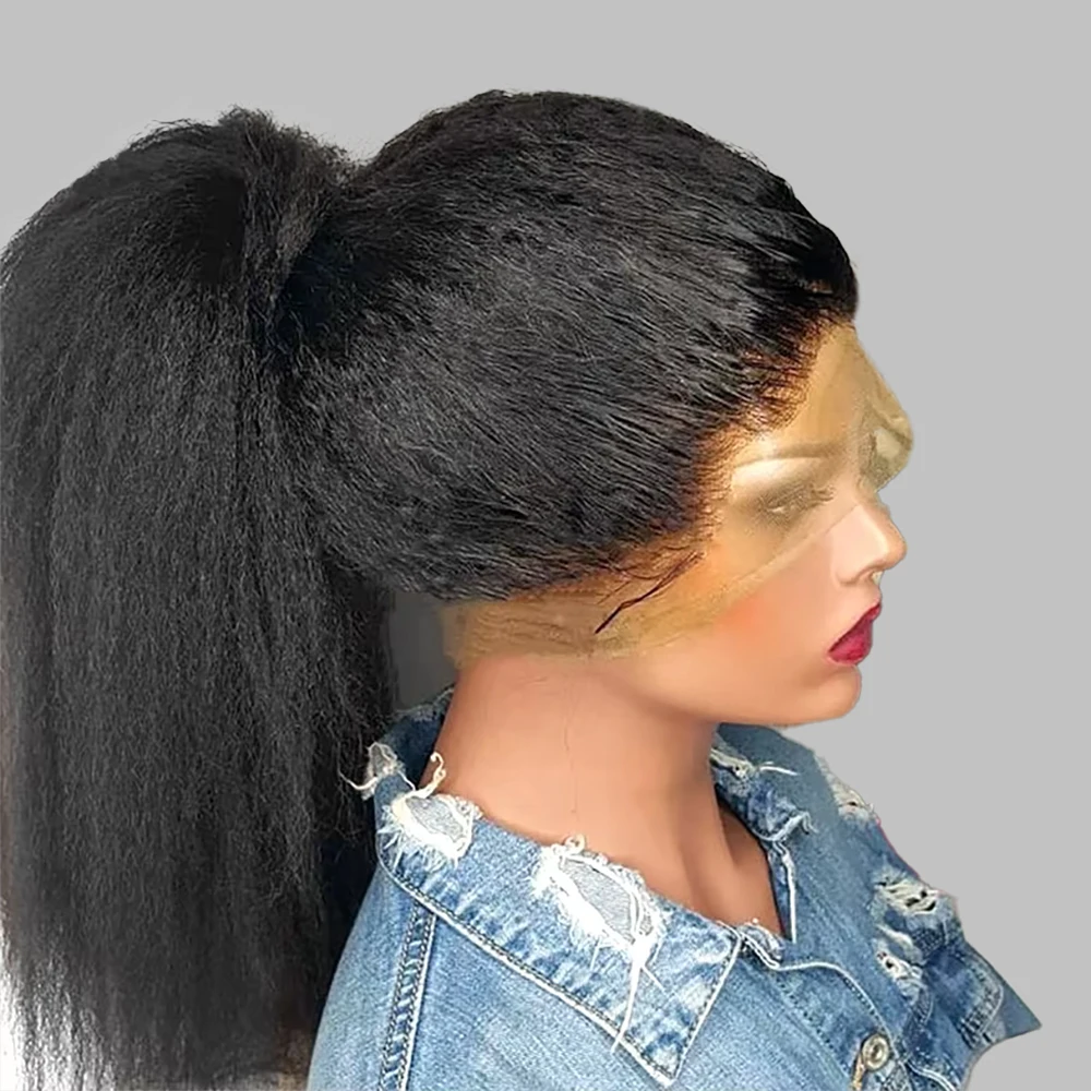 

32 34 Inch Transparent 13x6 Lace Frontal Wig Pre Plucked Kinky Straight 360 Lace Frontal Human Hair Glueless Wig For Women