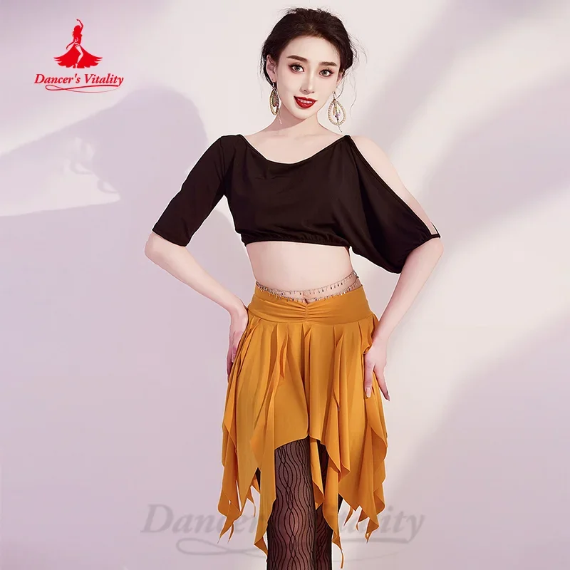 BellyDance Practice Suit Women\'s Customized Short Sleeved Top+Irregular Short Skirt 2pcs Oriental Dance Performance Clothing