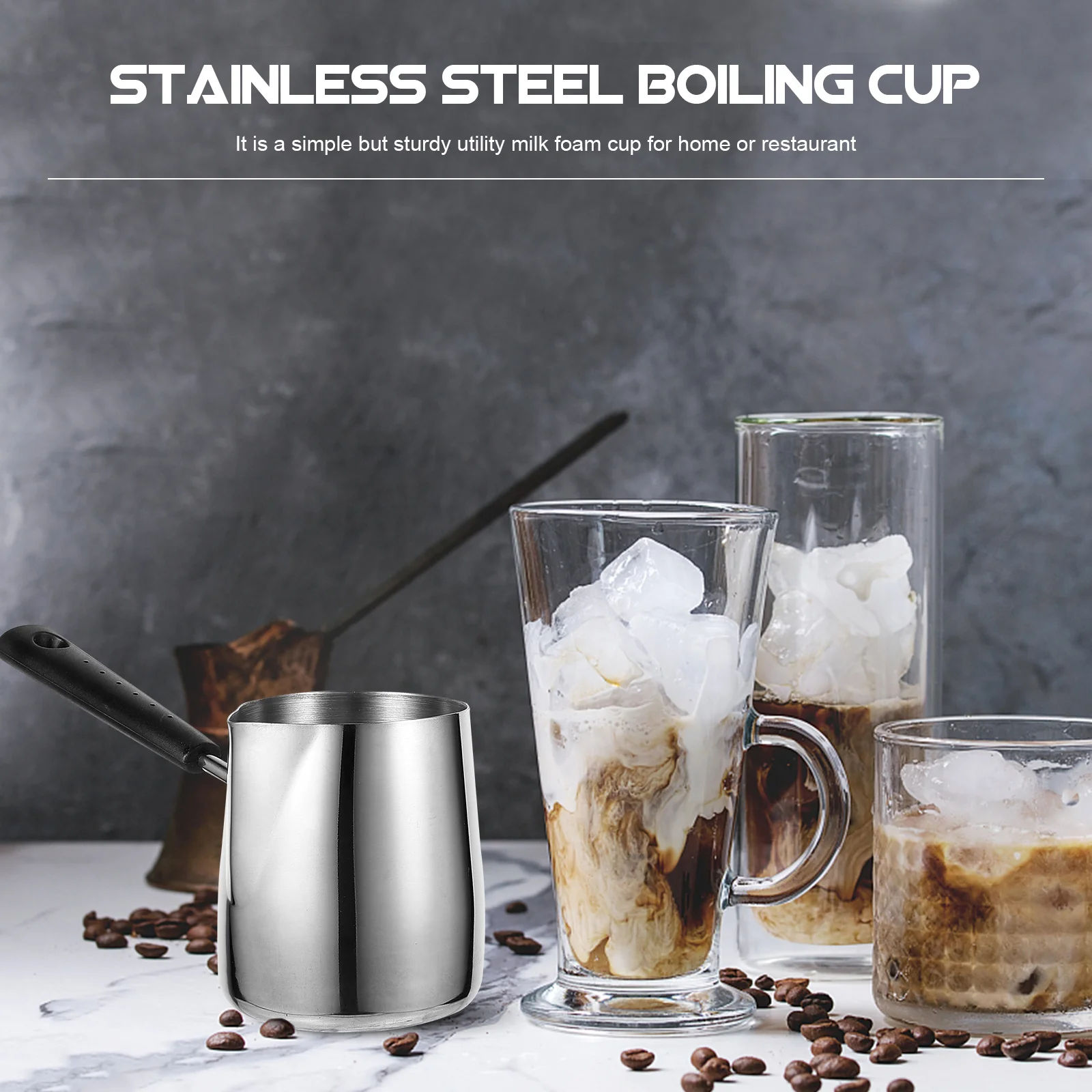 

Coffee Cup Stainless Steel Heating Milk Cup For Frothing Non-Stick Milk Chocolate Pot Large Capacity Spout Kitchen Coffee