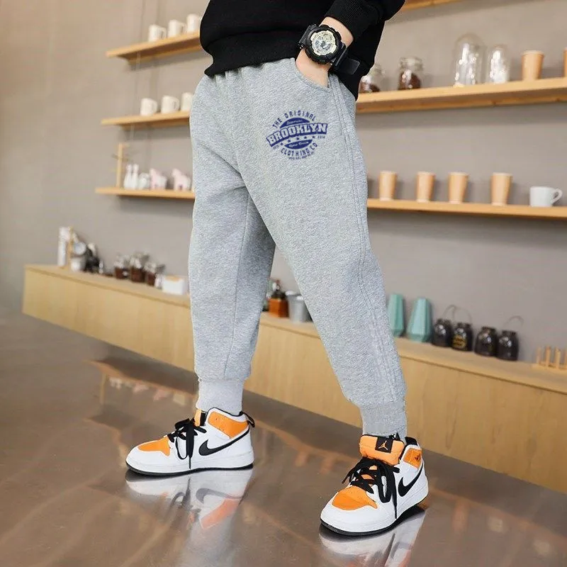 2025, Jungen-Jogginghose, Brooklyn-Buchstaben-Druck, Trainingsanzug-Hose, Straße, vielseitig, Baumwolle, lässig, elastische Taille, Harajuku-Hose