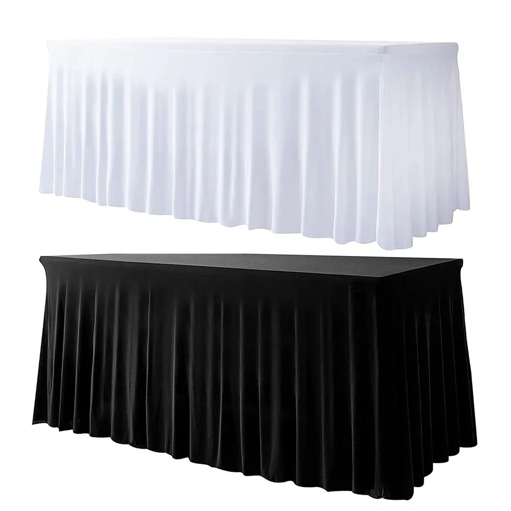 

Spandex Rectangle Table Skirts 6ft Fitted Table Cover Wrinkle Resistant Cloth for Hotel Wedding Anniversary Party Decoration