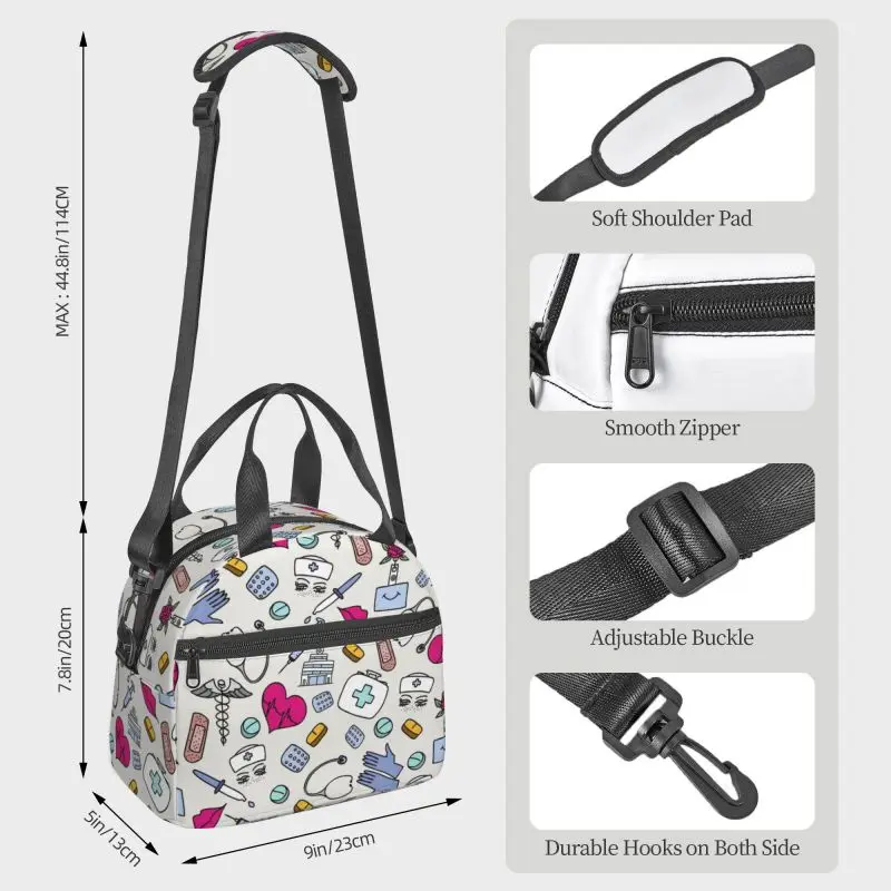 Doctor Nurse Enfermera En Apuros Lunch Bag Large Insulated Lunch Boxes with Adjustable Shoulder Strap for Women Girls Work
