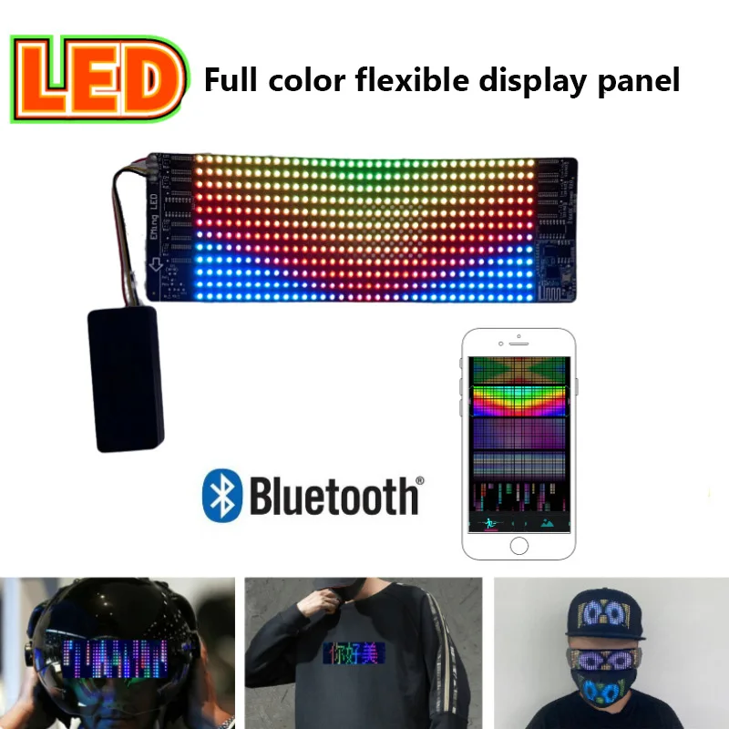 LED Fullcolor Flexible Screen Display, 12x36 Pixel RGB Panel, APP Bluetooth Control, Carnival Hat Glasses, DIY Electronic Prop