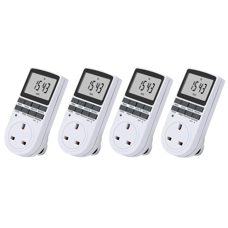 

【Last-Chance!】4X Uk Plug Digital Timer Plug Socket, Electrical Programmable Plug In Timer Switch For Light, B And More,13A/2900W