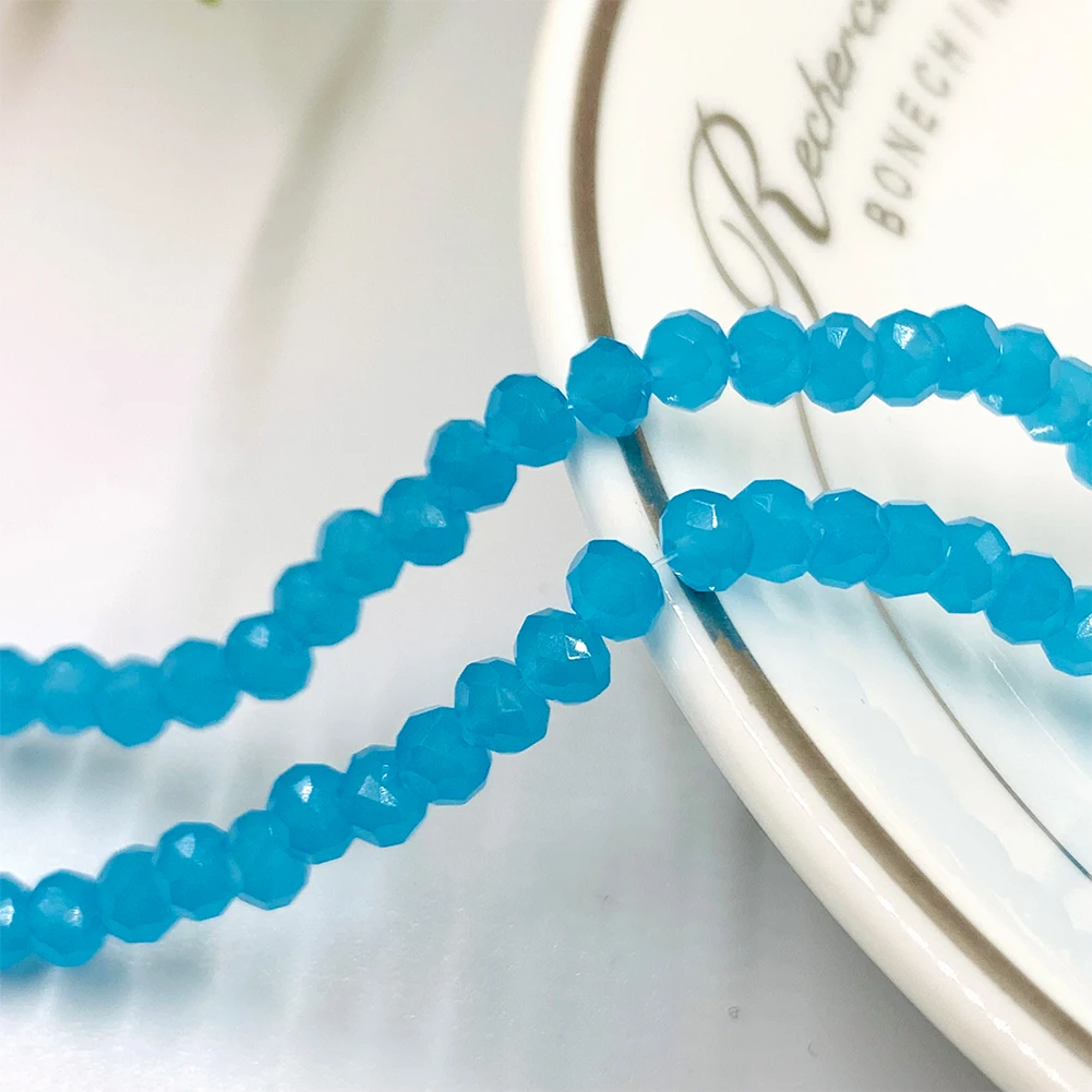 2/3/4mm Faceted Oval Shape Blue Crystal Porcelain Jade Beads Spacer Beads for DIY  Jewelry Making Accessories 15inches