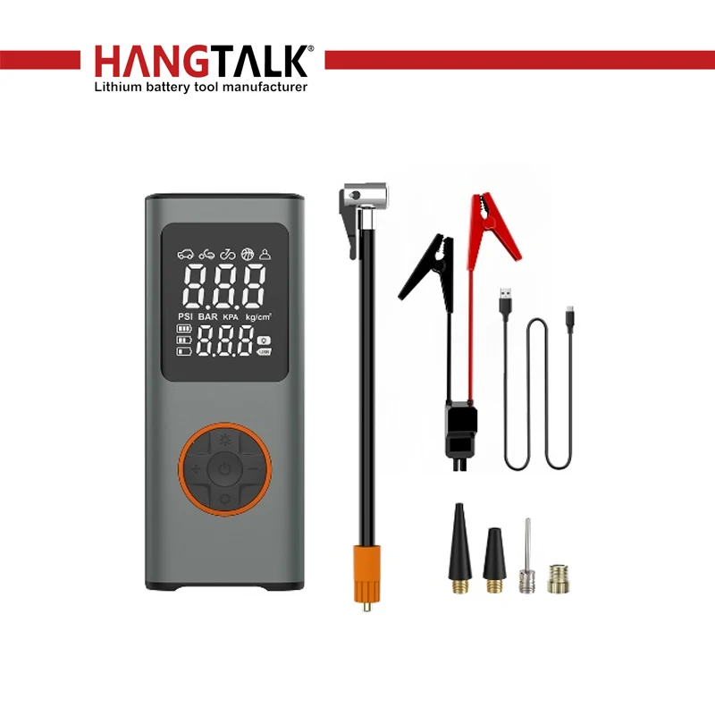 Portable Plastic Car Air Pump Compressor Jump-start Device Multi-functional Digital LCD Tire Inflator Oil-Free Cylinder 14.8V