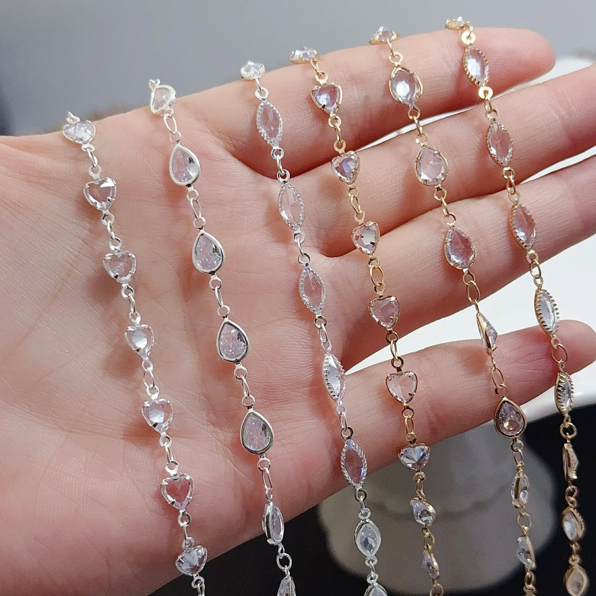1 Meter Zirkon-Kristall-Strass-Messing-Schmuckkette, Kristall-Halskette für Damen, Armband-Schmuckherstellungszubehör – Detail 4