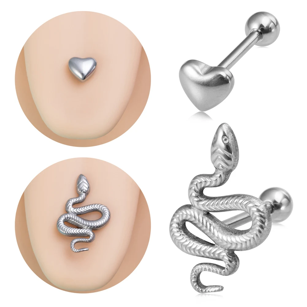 1pc 14G Surgical Steel Big Snake Tongue Piercing Barbell for Unisex Punk Love Heart Spider Rose Skull Tongue Ring Pierc Jewelry