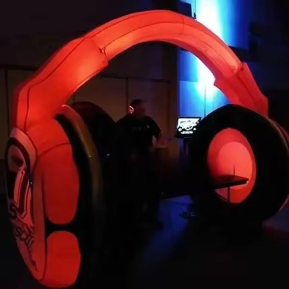 Large Inflatable Headphone Replica With Led Lights Concert Stage Decorations Airblown Earphone Arch For Carnival Event