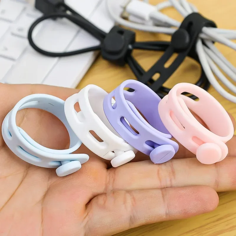 5/10Pcs Phone Cable Organizer Earphone Clip Adjustable Silicone Cable 4 Hole Ties Management Clips Data Line Bobbin Winder Strap