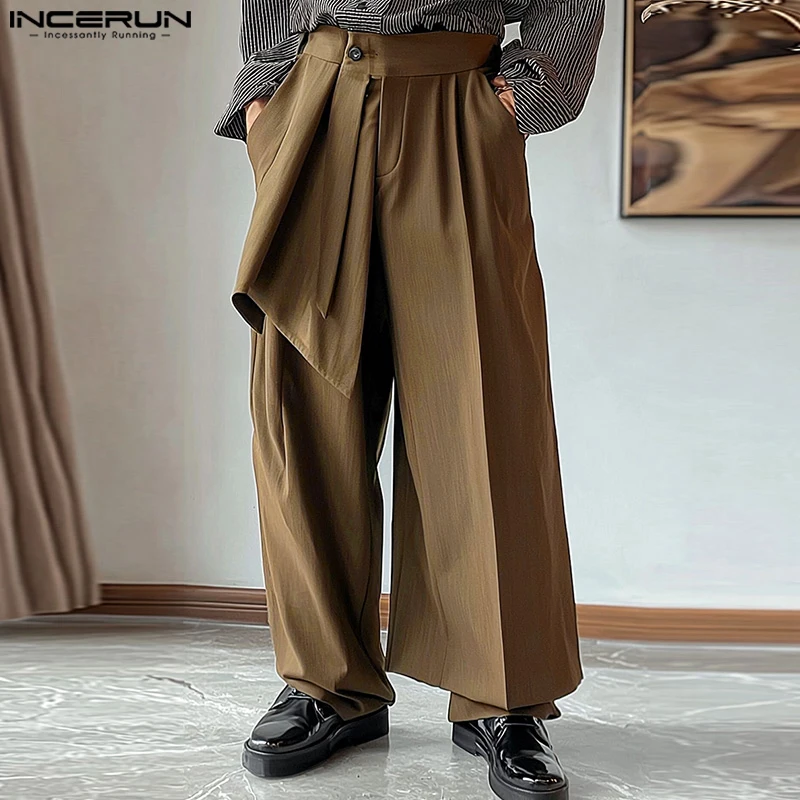 INCERUN Korean Style Trousers Stylish New Men Deconstructed Layered Design Solid Pant Male City Walk Hot Selling Pantalons S-5XL