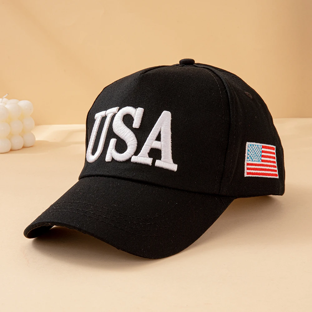 Modische USA-Buchstaben Bestickte Baseballkappe für Männer und Frauen Amerikanische Flagge Patch Verstellbare Patriotische Vatertagsmütze für Outdoor Casual Alltag – Detail 3
