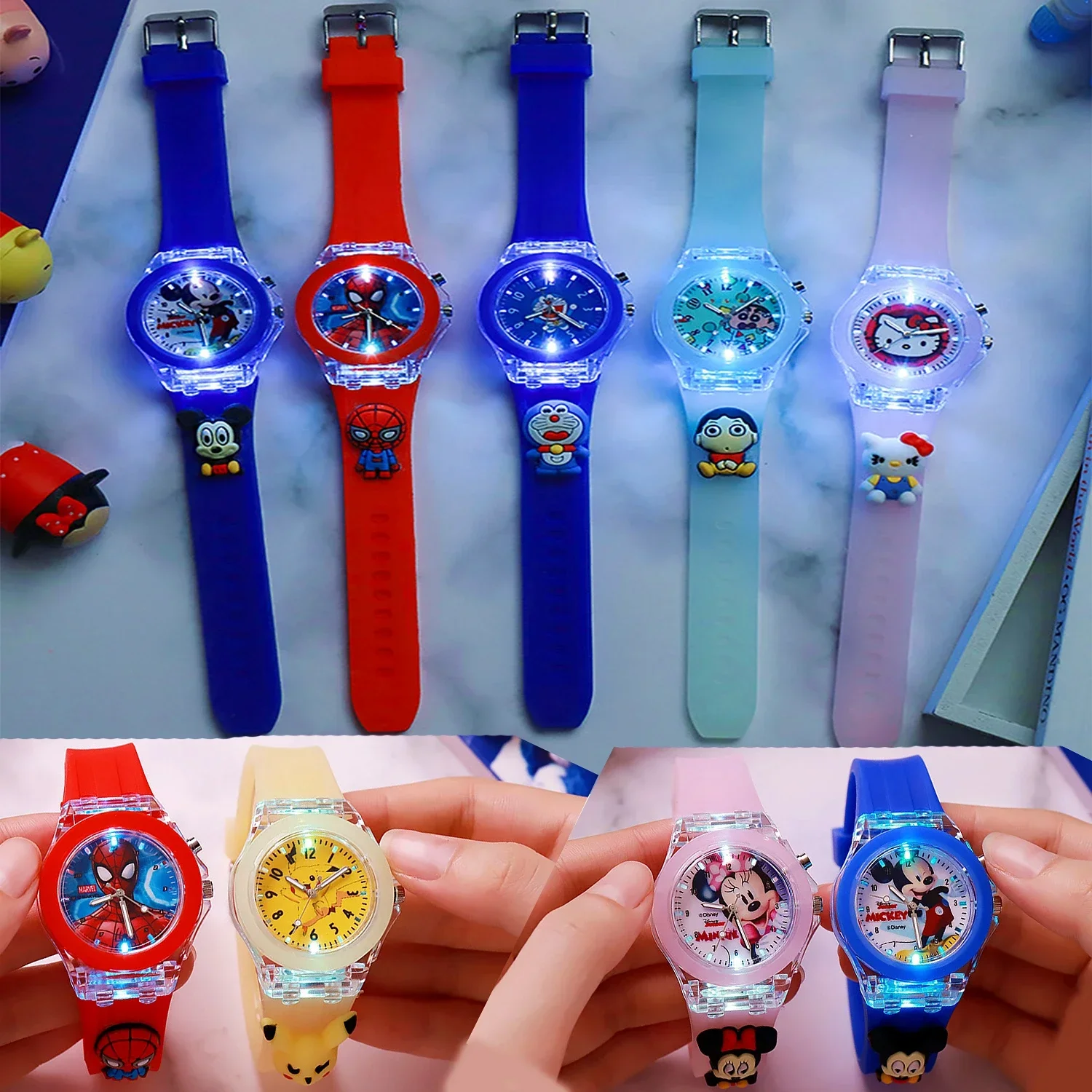 Disney Mickey Frozen2 With Doll Spider Man Cartoon Watches For Kids  Fashion Student LED Electronic Sport Girl Watch Gift Toys