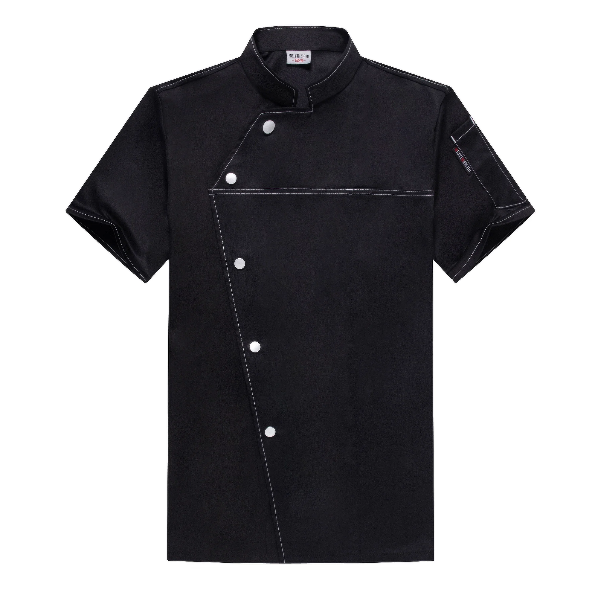 Summer Men Black Chef Coat Women Short Sleeve Apron Chef Jacket Head Chef Uniform Restaurant Hotel Kitchen Cooking Clothes logo