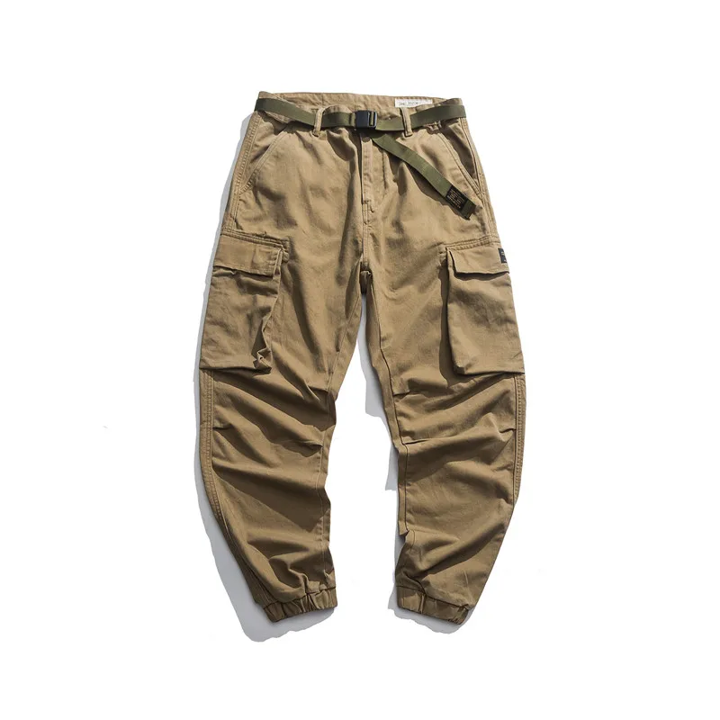 

Красные тяжелые американские осенние мужские брюки для спецодежды с несколькими цветами, повседневные свободные брюки из хлопка с манжетами