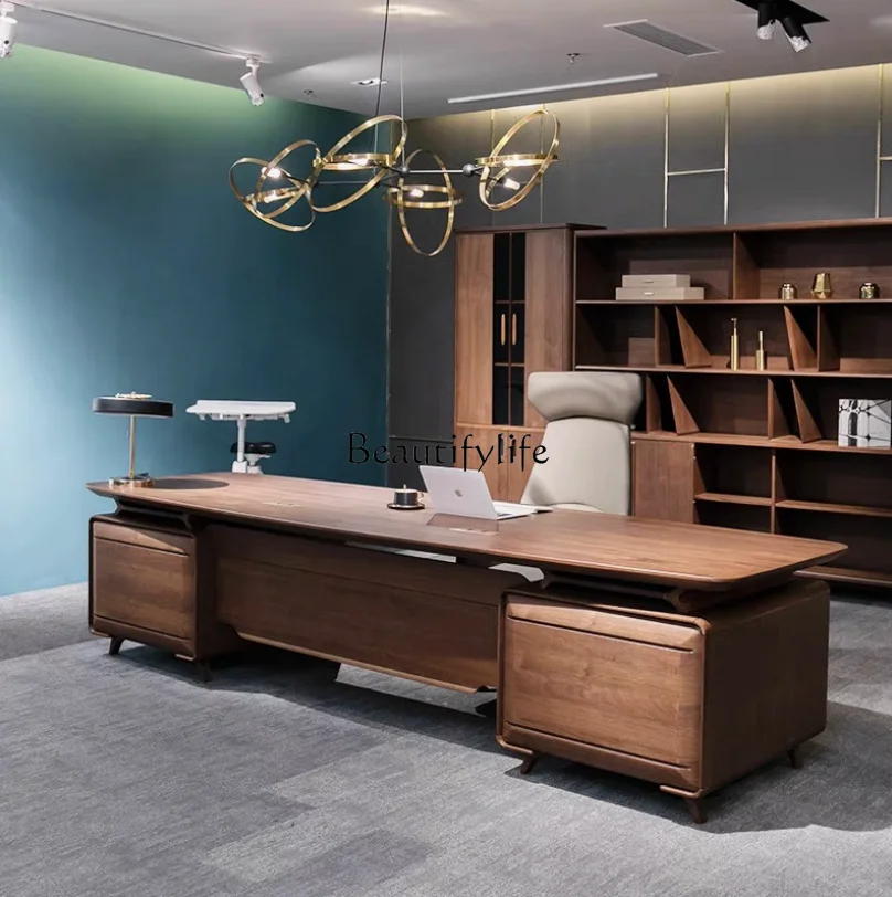 

Modern new Chinese black walnut light luxury desk