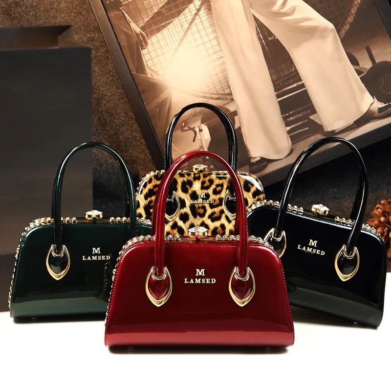 2023 Leopard Boston Messenger Bags For Women Leather Handbags High Quality Patent Leather Clutch Boston Tote Top Handle Bags