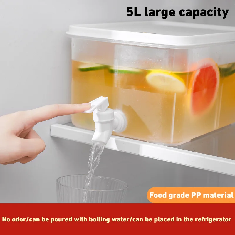 5L Cold Water Pitcher With Faucet Large Volume Jug Dispenser Water Kettle Summer Fruit Juice Drink Container Fridge Pots Pitcher