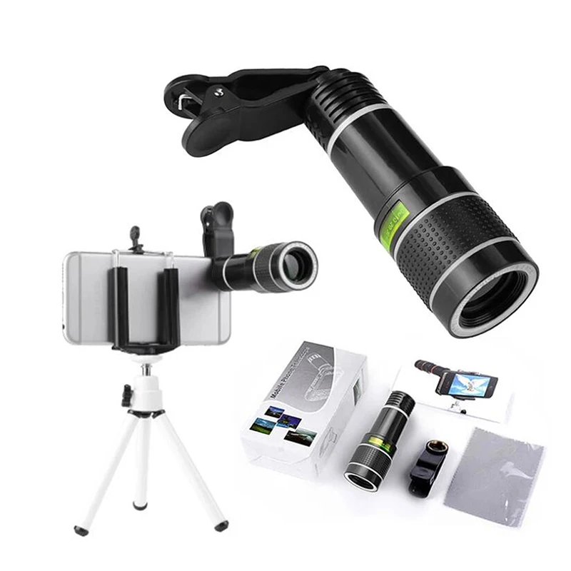 Objectif de téléphone à Clip 12x, Zoom optique HD, caméra Macro, Kit pour Smartphone universel, mise au point de télescope