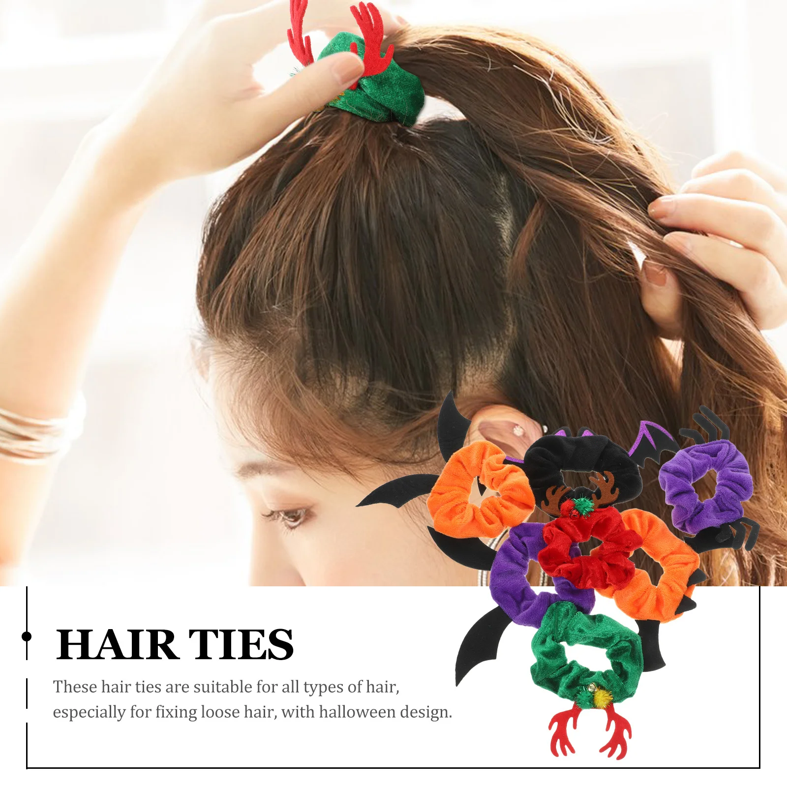

7pcs Halloween Ties Bat Hair Accessories Elastic Ponytail Holders For Women Girls Scrunchies Hair Ropes Party Wear