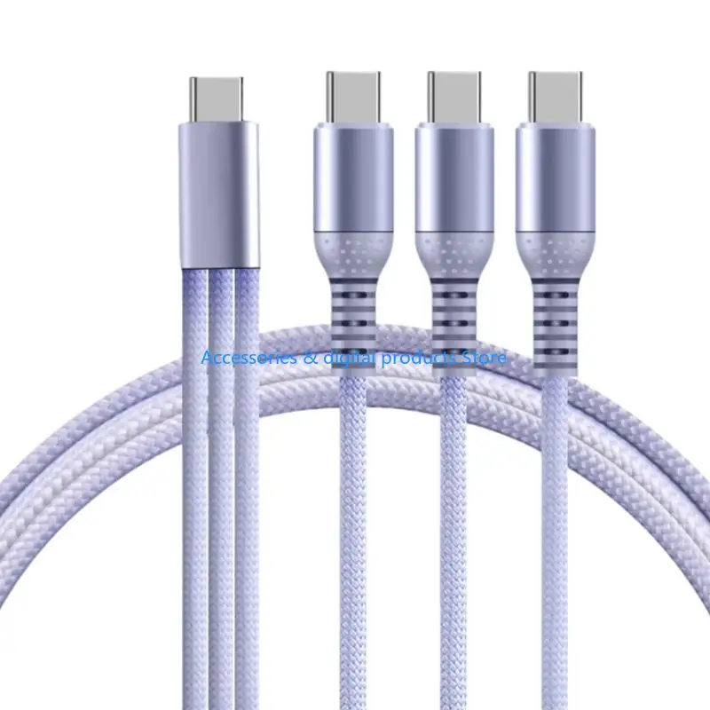 77JD 3 in 1 USB C Splitter Cable Type C Charging Cable Nylon Braided 120cm Length