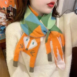 Children's Cartoon Fox Scarf, Men's and Women's Wool Scarf, Warm Shawl, Animal Scarf, Cold Hat, Small Narrow Scarf, Winter