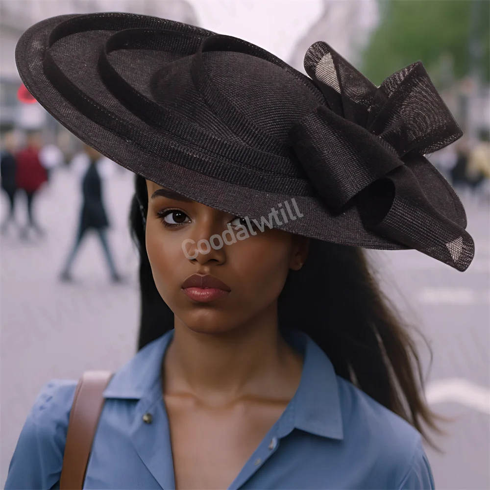 

Royal Ascot Black Big Fascinator Hat With Bow Hair Accessories Women Ladies Amazing Party Headpiece Party Cocktail Chapeau Cap