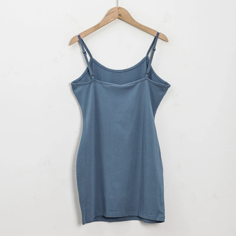 Baumwoll-Spaghettiträgerkleid Damen Basic Schlankes Ärmelloses Minikleid – Detail 21