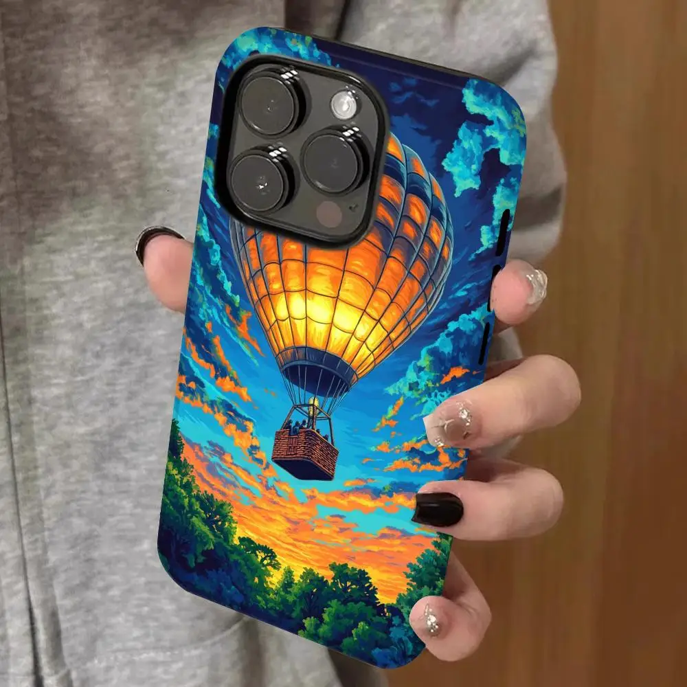 

Flying hot air balloon Phone Case Double-layered 2-in-1 Film Case For IPhone 16 15 Promax 14 13 Pro 12 11 plus Samsung S Covers