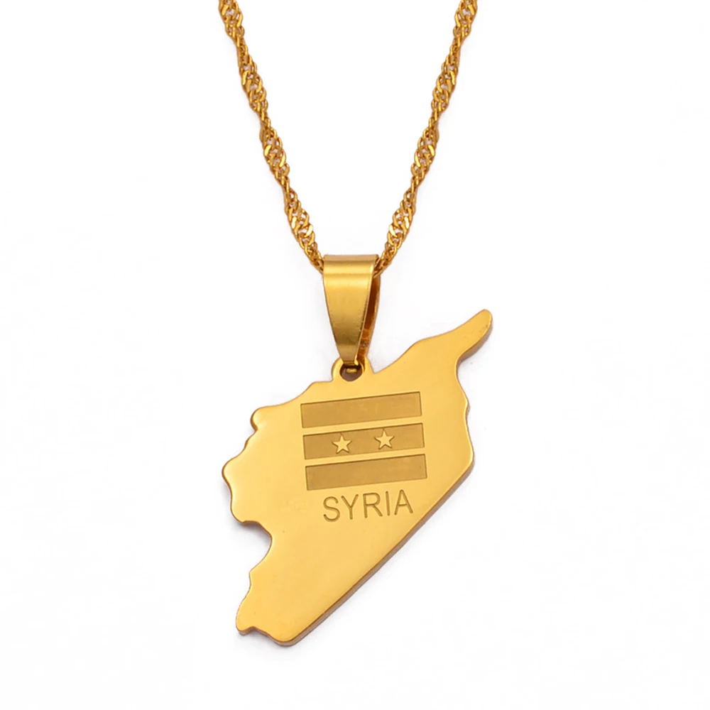 Anniyo SYRIA Map Flag Pendant Necklaces Syrians Jewellery for Women Girls @000921