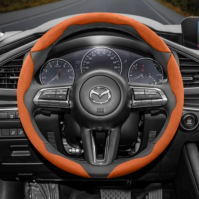 For Mazda Suede Snap-on Steering Wheel Cover Fit 6 Gg Gh 3 Bk 2008 2 Cx 5 Cx5 Cx90 Mx5 Cx 30 2020 Nd Bt50 80 Rx8 Accessories